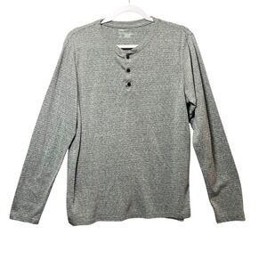 Public Opinion Mens Large Gray Stripe Long Sleeve Henley Shirt‎ Casual